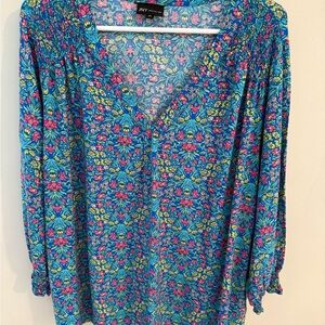 Jones New York Floral Blouse in Blue and Pink